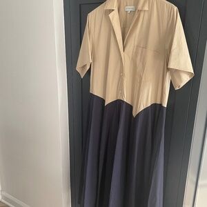 Navy Sand Elsie Bicolor Maxi Shirt Dress